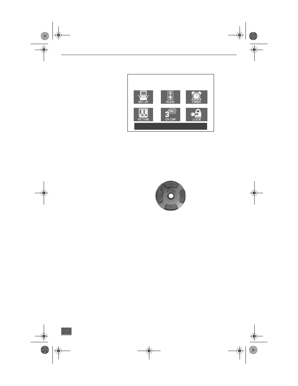 Main menu, Action button, Ch / vol buttons | Exit | QUASAR SP3234 User Manual | Page 6 / 32