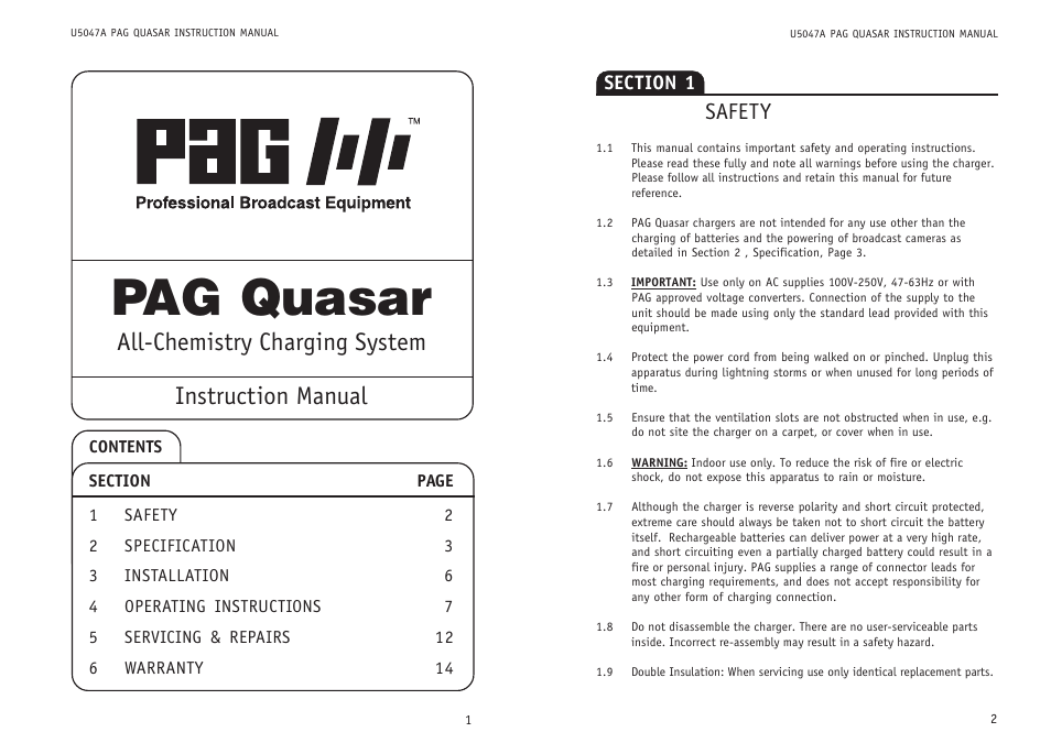 QUASAR PAG User Manual | 7 pages