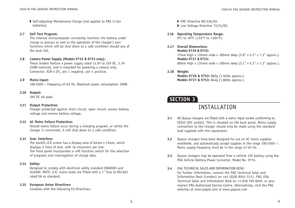 Installation | QUASAR PAG User Manual | Page 3 / 7