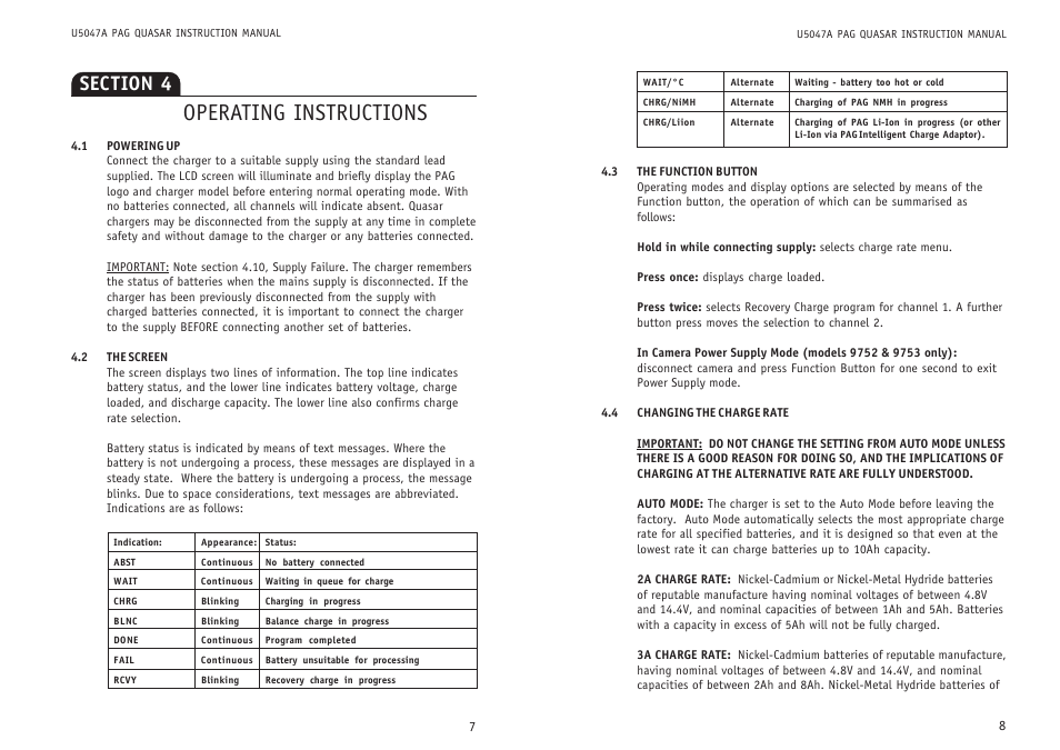 Operating instructions | QUASAR PAG User Manual | Page 4 / 7