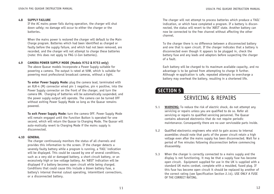 Servicing & repairs | QUASAR PAG User Manual | Page 6 / 7