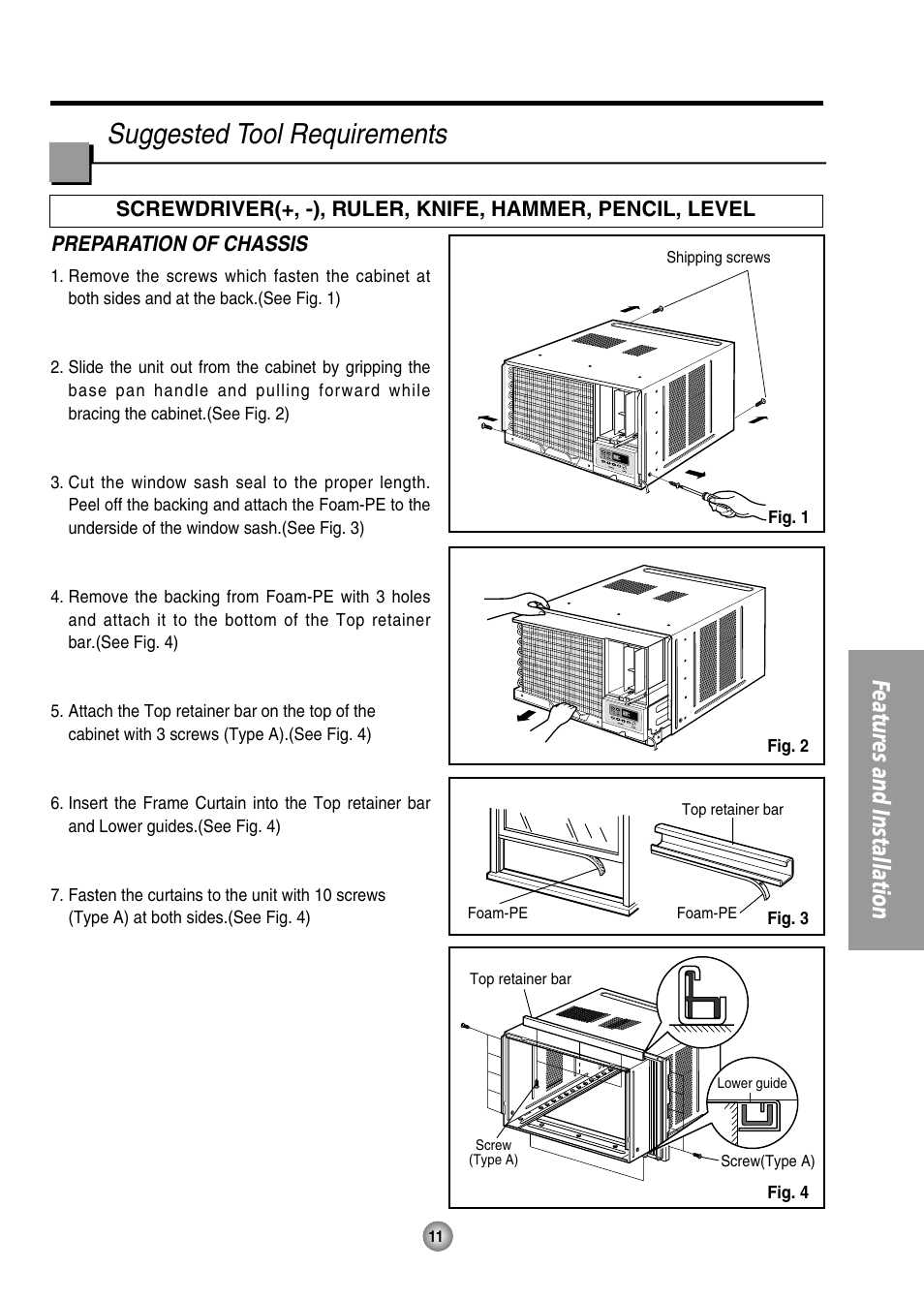 Suggested tool requirements, Features and installation | QUASAR HQ-2244UH User Manual | Page 11 / 32