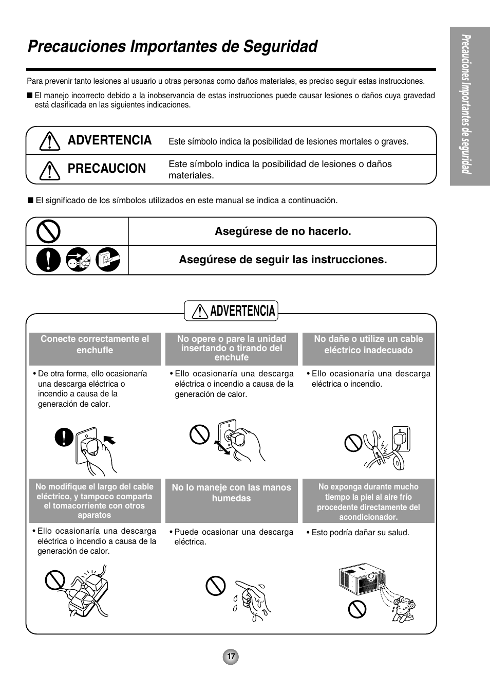 Precauciones importantes de seguridad, Advertencia, Precaucion | QUASAR HQ-2244UH User Manual | Page 17 / 32