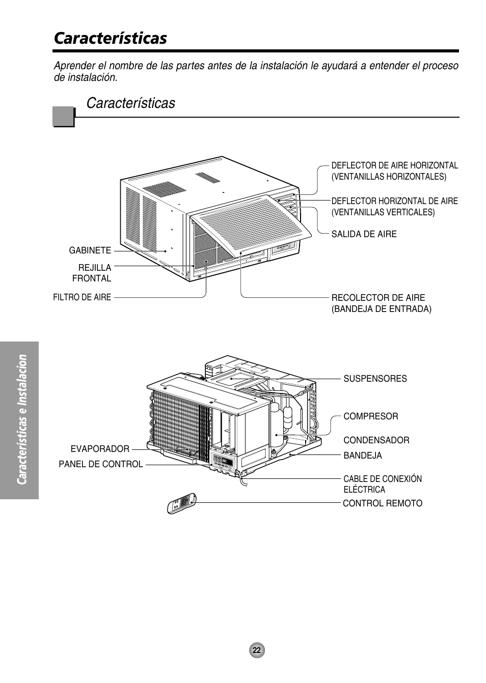 Caracteristicas, Características, Características e instalacion | QUASAR HQ-2244UH User Manual | Page 22 / 32