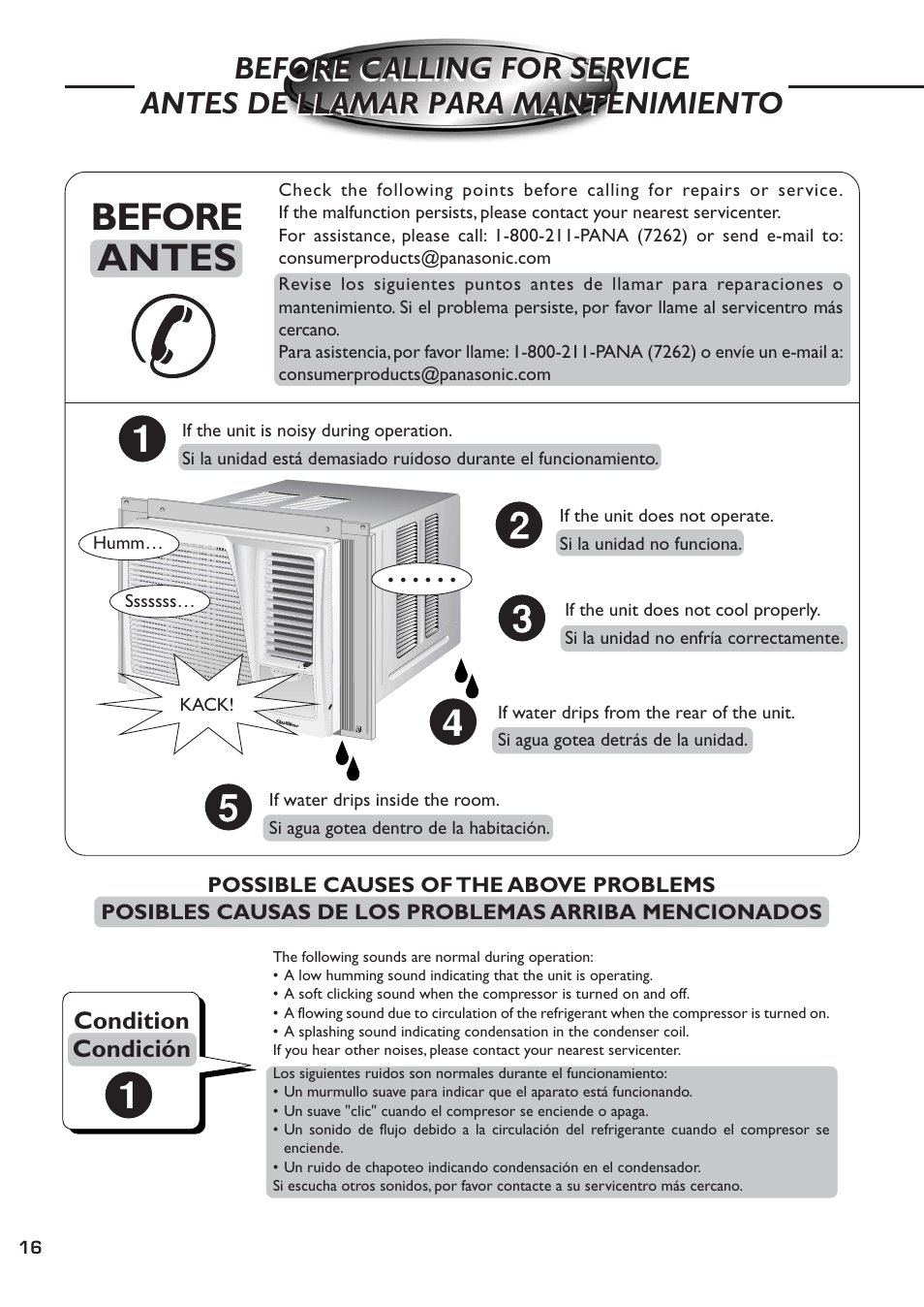 Before calling for service, Antes de llamar para mantenimiento, Before antes | QUASAR HQ-2081SH User Manual | Page 16 / 20
