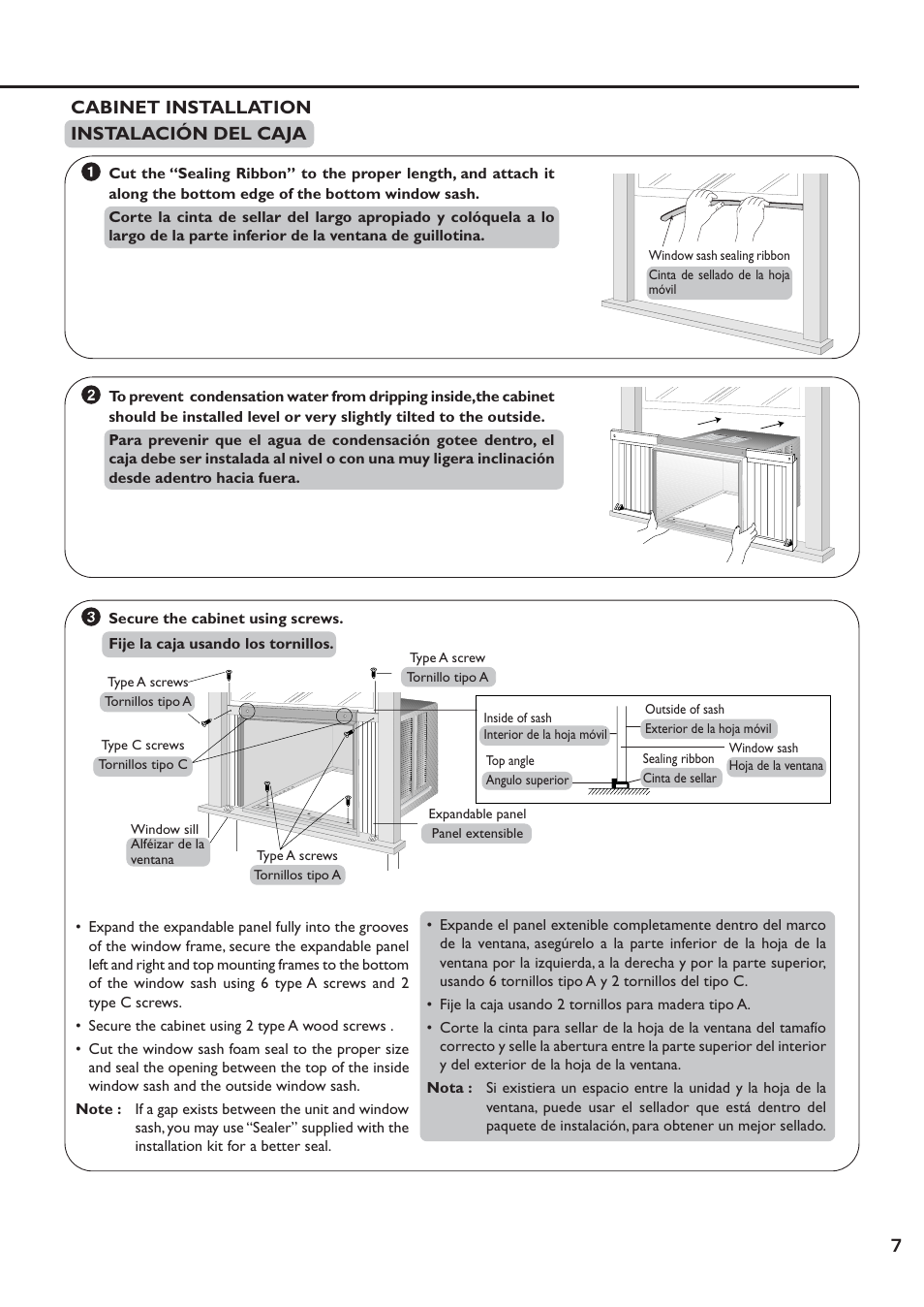 Cabinet installation instalación del caja | QUASAR HQ-2081SH User Manual | Page 7 / 20