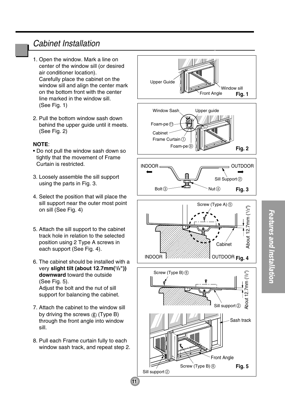 Cabinet installation, Features and installation | QUASAR HQ-2082UH User Manual | Page 11 / 32