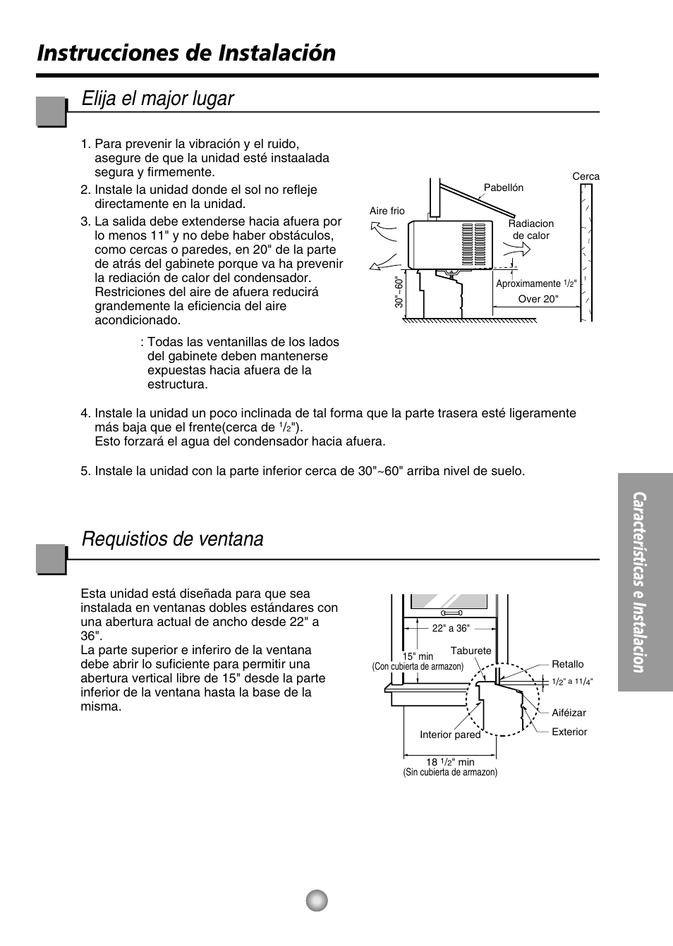 Instrucciones de instalacion, Elija el major lugar, Requistios de ventana | Instrucciones de instalación, Características e instalacion | QUASAR HQ-2082UH User Manual | Page 23 / 32