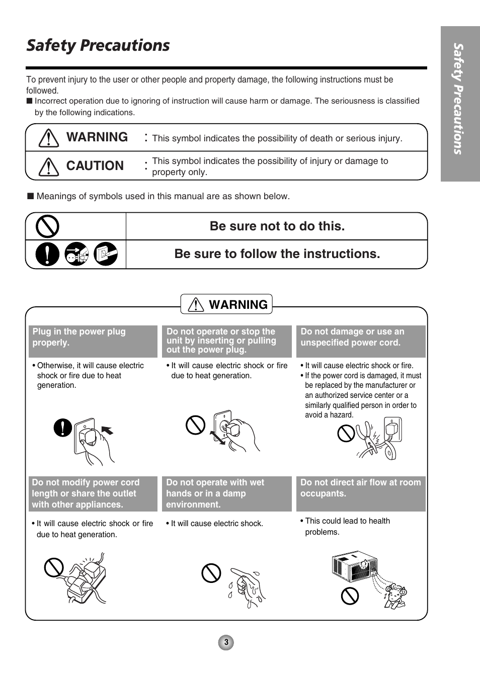 Safety precautions, Caution, Warning | QUASAR HQ-2082UH User Manual | Page 3 / 32