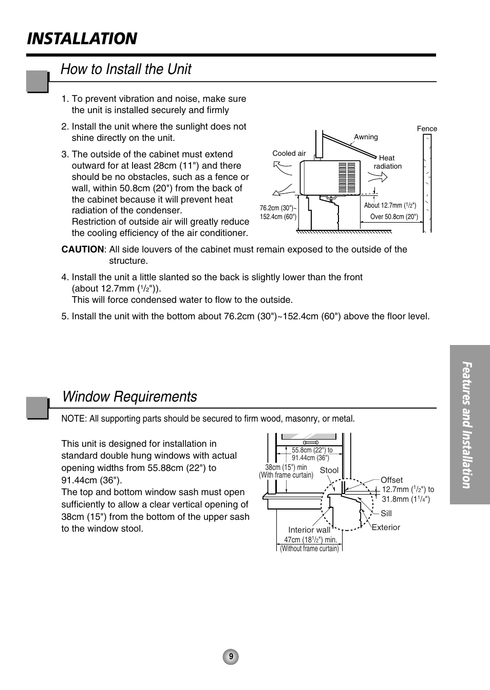 Installation, How to install the unit, Window requirements | Features and installation | QUASAR HQ-2082UH User Manual | Page 9 / 32