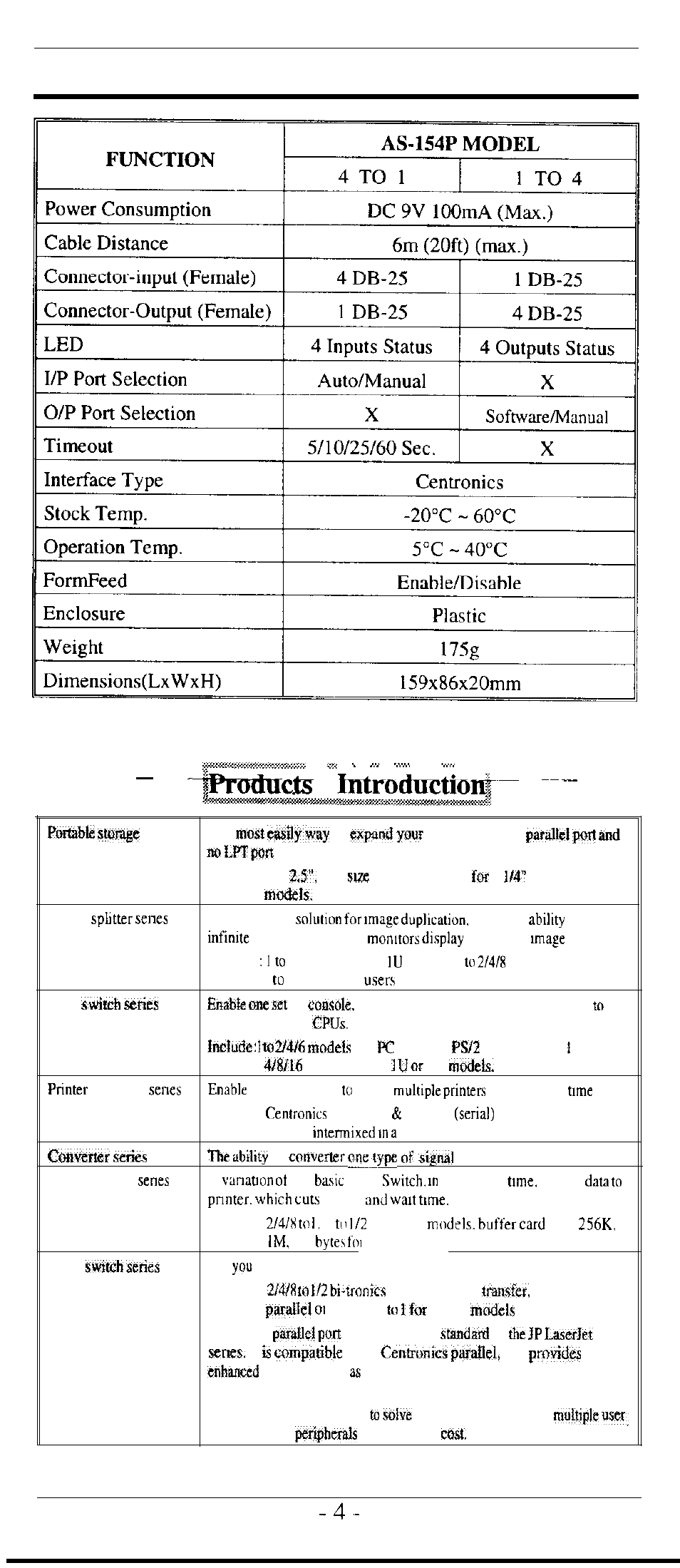 Specifications, Specifications as-154p | QVS AS-154P User Manual | Page 5 / 6