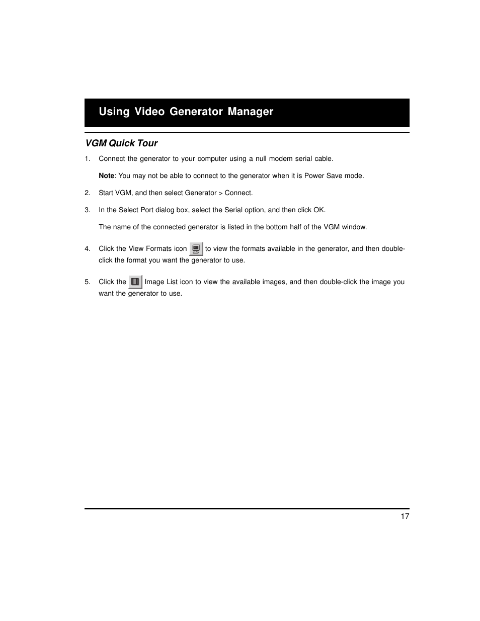 Using video generator manager | Quantum Data 700A User Manual | Page 17 / 27