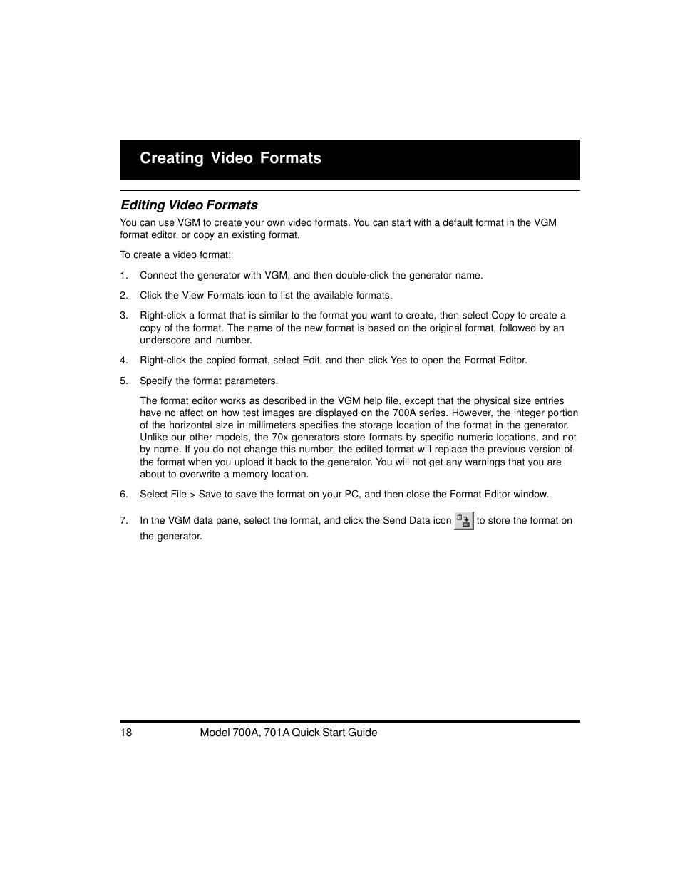 Creating video formats, Editing video formats | Quantum Data 700A User Manual | Page 18 / 27