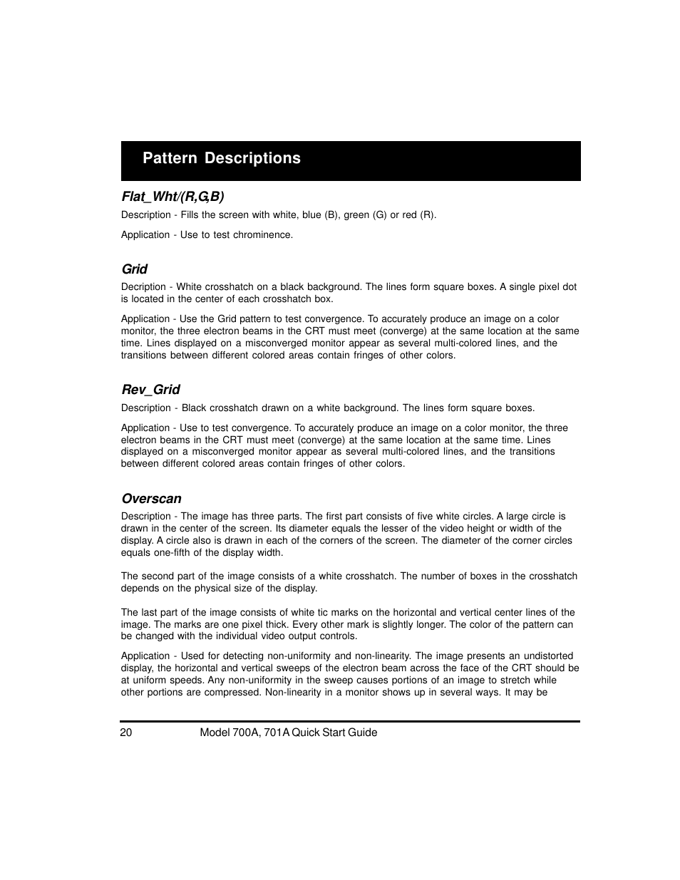 Pattern descriptions | Quantum Data 700A User Manual | Page 20 / 27