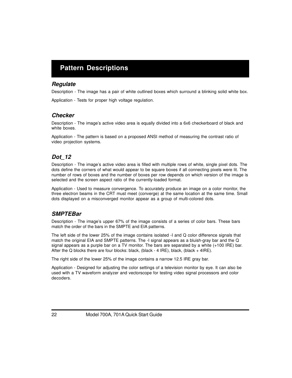 Pattern descriptions | Quantum Data 700A User Manual | Page 22 / 27