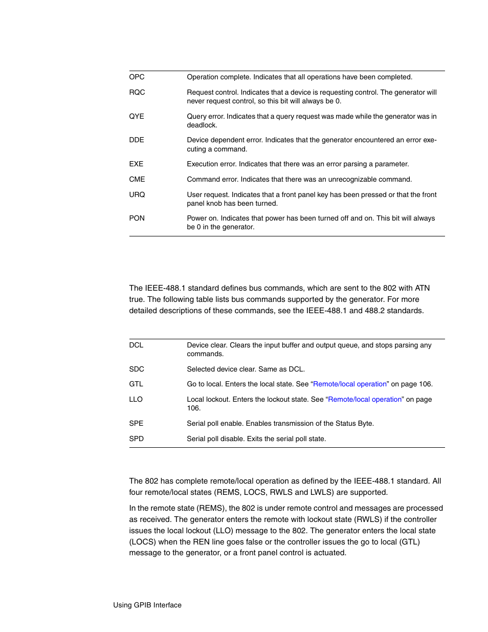 Bus commands, Remote/local operation | Quantum Data 802BT User Manual | Page 116 / 744