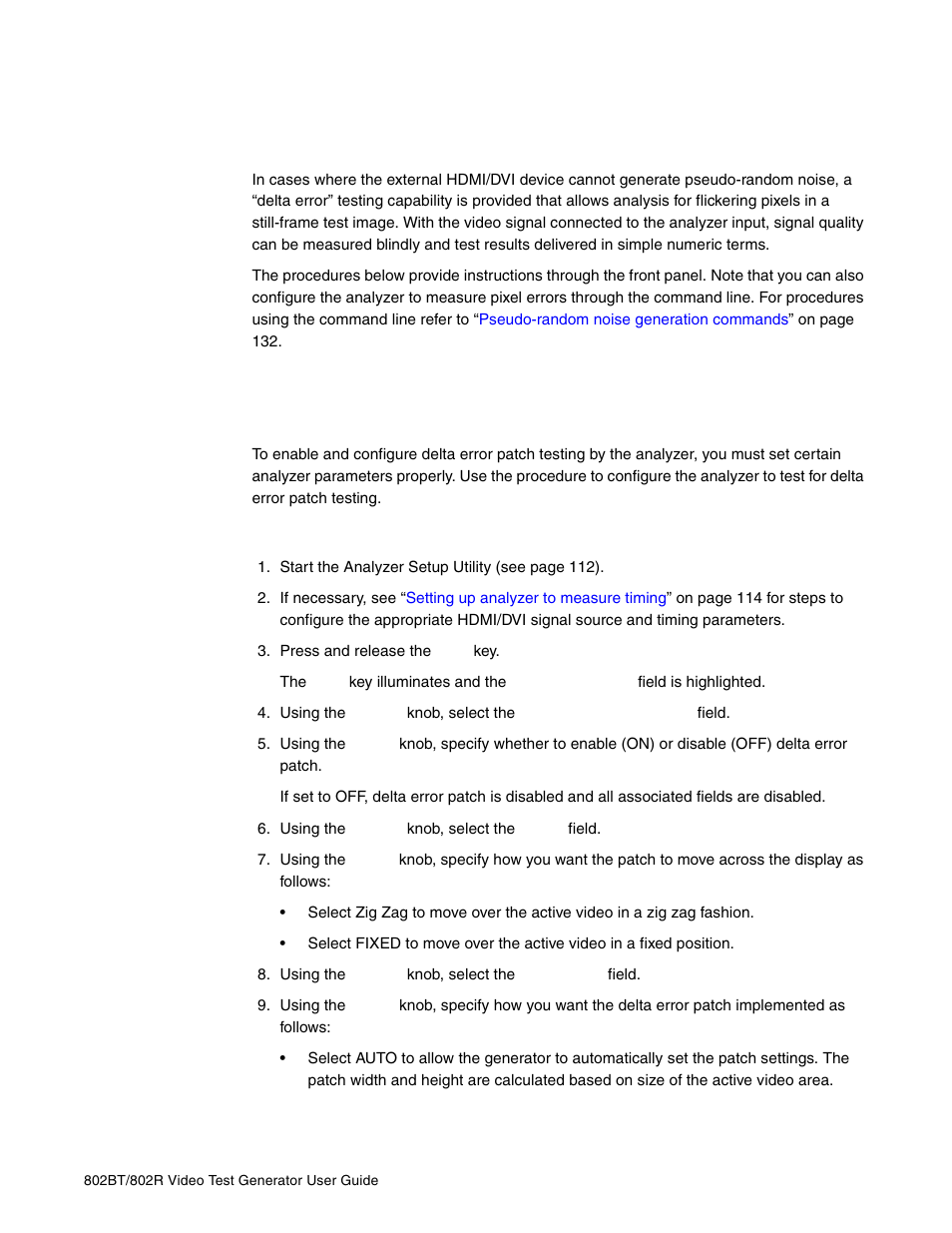 Measuring pixel errors, Setting delta error patch parameters | Quantum Data 802BT User Manual | Page 133 / 744