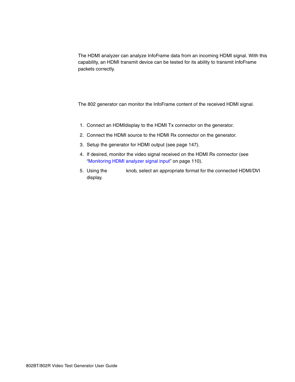 Testing infoframes (hdmi only), Testing hdmi transmit device infoframe capability | Quantum Data 802BT User Manual | Page 137 / 744