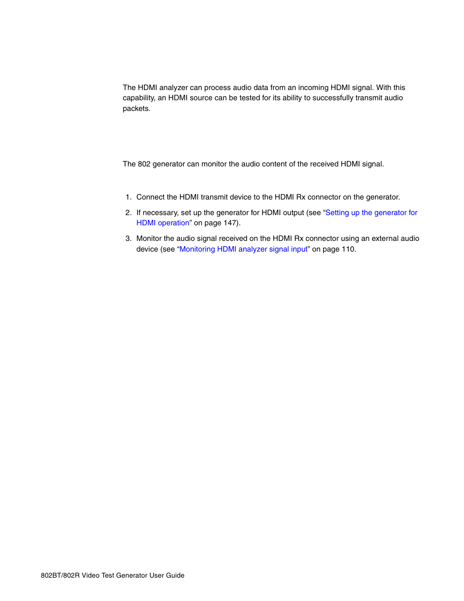 Testing audio (hdmi only), Testing hdmi transmit device audio capability | Quantum Data 802BT User Manual | Page 139 / 744