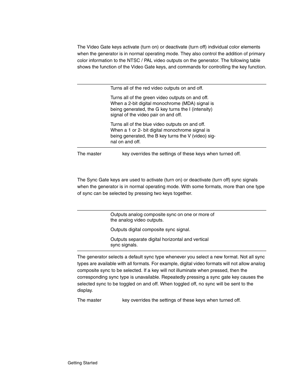 R, g, b video gate keys, Acs, dcs, and dss sync gate keys | Quantum Data 802BT User Manual | Page 16 / 744