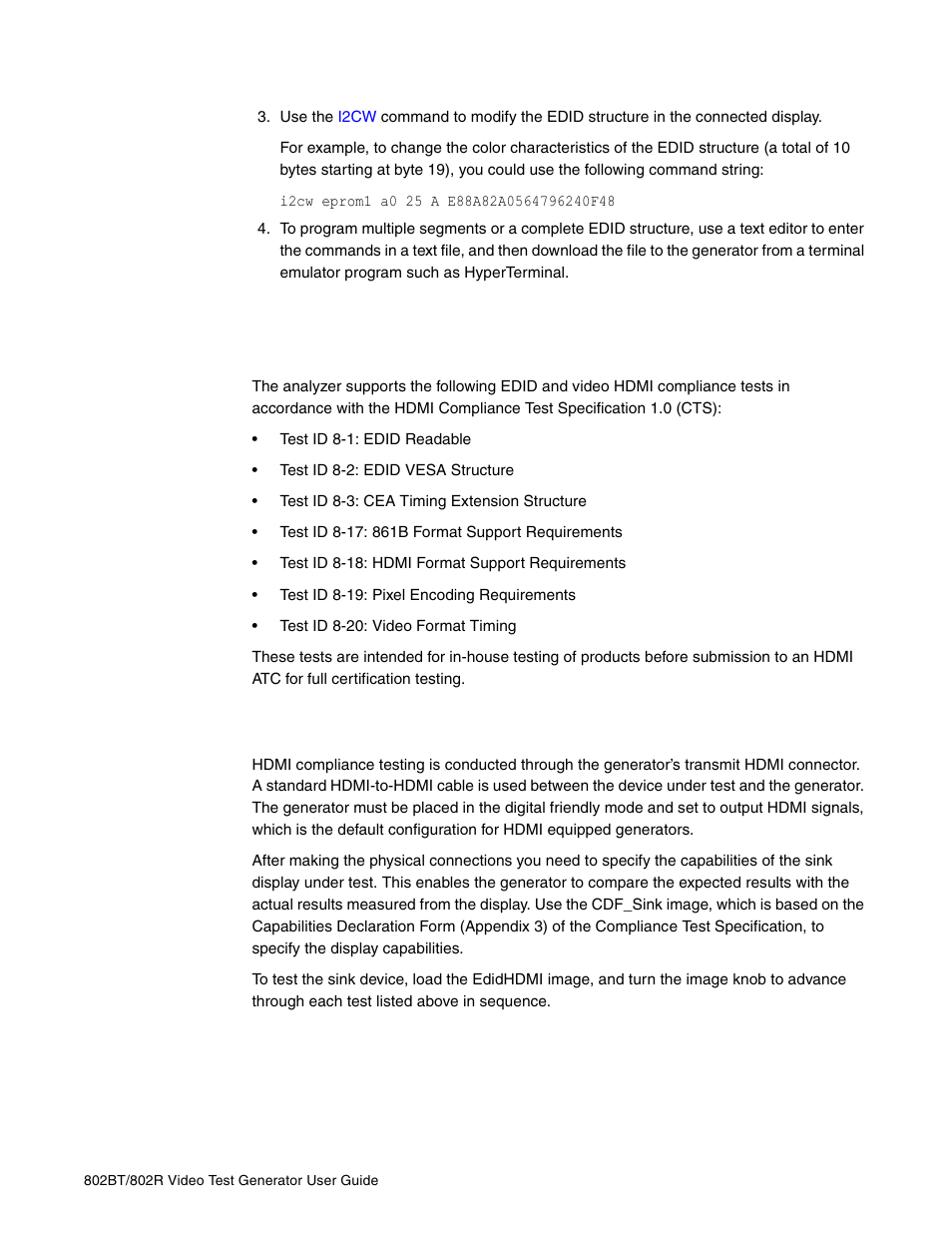 Overview of hdmi compliance testing, Testing edid in hdmi sink device for, Hdmi compliance | Quantum Data 802BT User Manual | Page 183 / 744