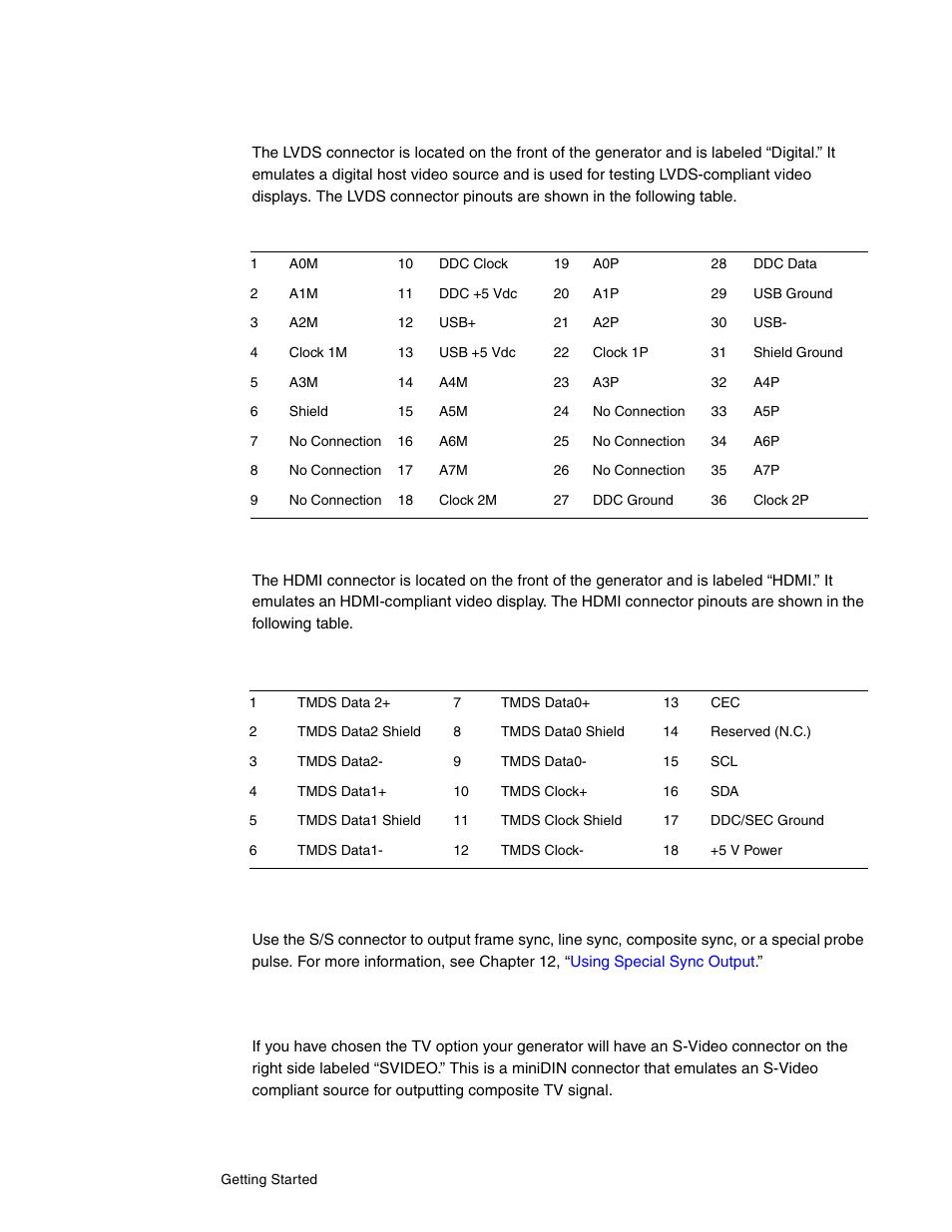 Lvds interface, Special sync (s/s) interface, S-video interface | Hdmi interface | Quantum Data 802BT User Manual | Page 20 / 744