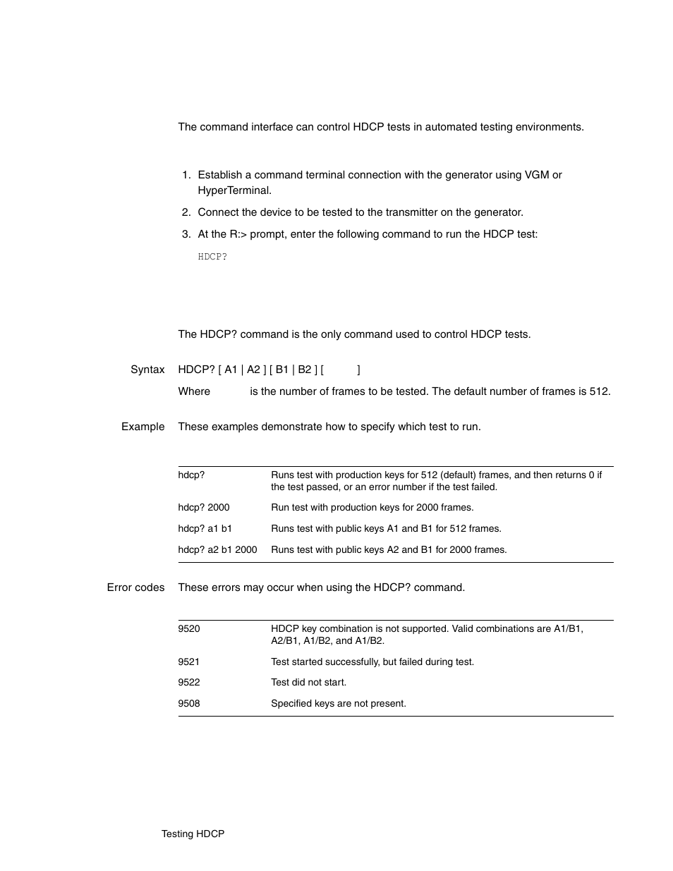 Using command-line interface to control hdcp, Hdcp? command | Quantum Data 802BT User Manual | Page 200 / 744