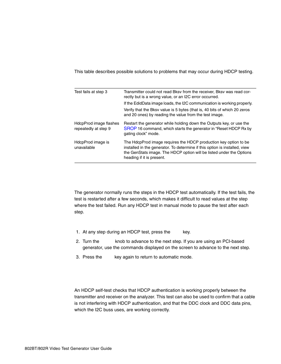 Troubleshooting hdcp errors, Common problems, Running hdcp test in step mode | Running an hdcp self-test, Troubleshooting, Hdcp errors | Quantum Data 802BT User Manual | Page 201 / 744