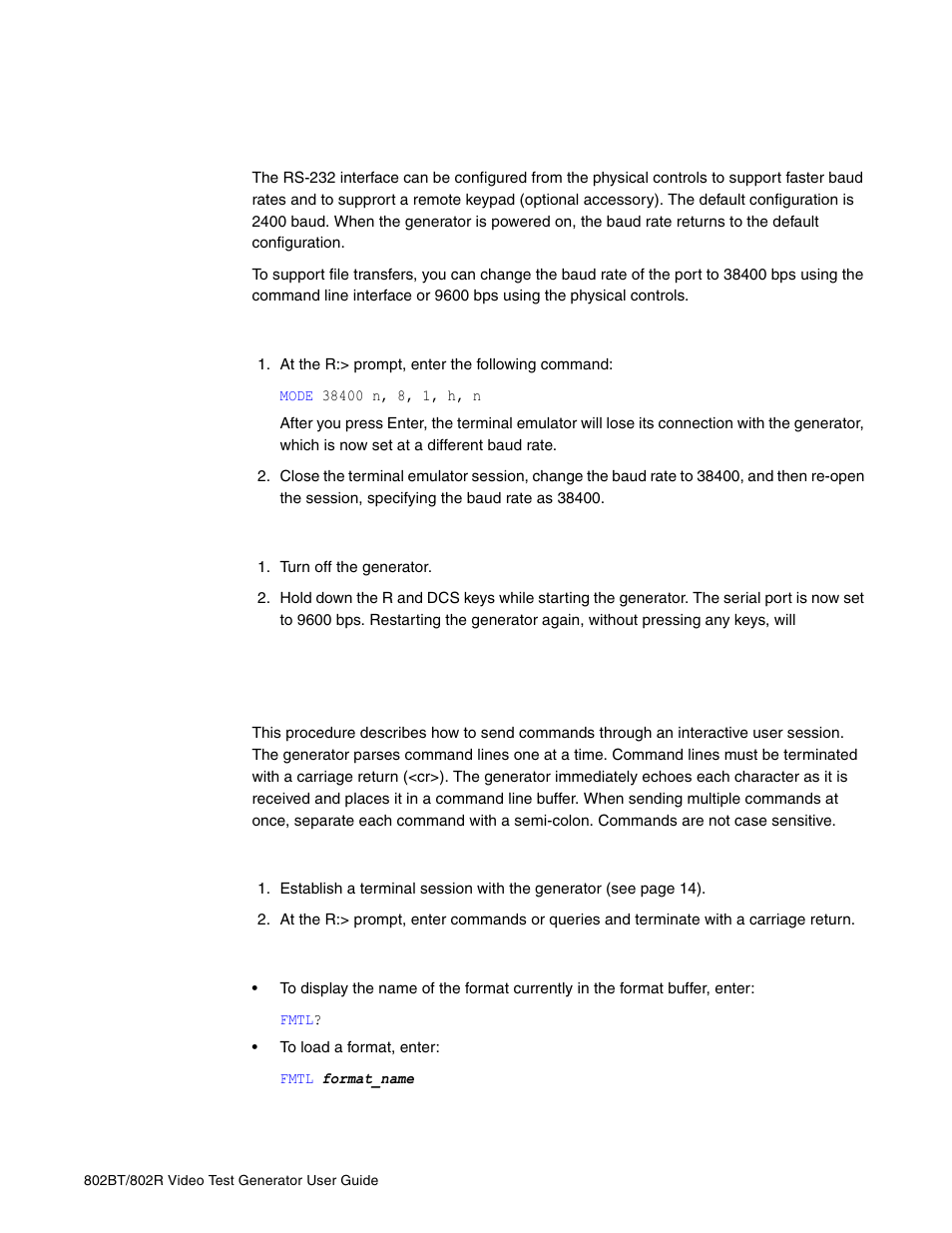 Changing the baud rate, Sending commands interactively, Command examples | Quantum Data 802BT User Manual | Page 25 / 744