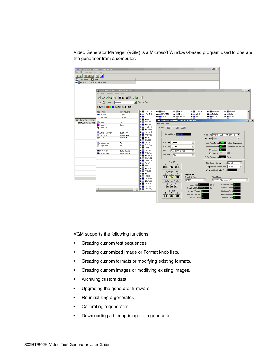 About video generator manager, Vgm features | Quantum Data 802BT User Manual | Page 31 / 744