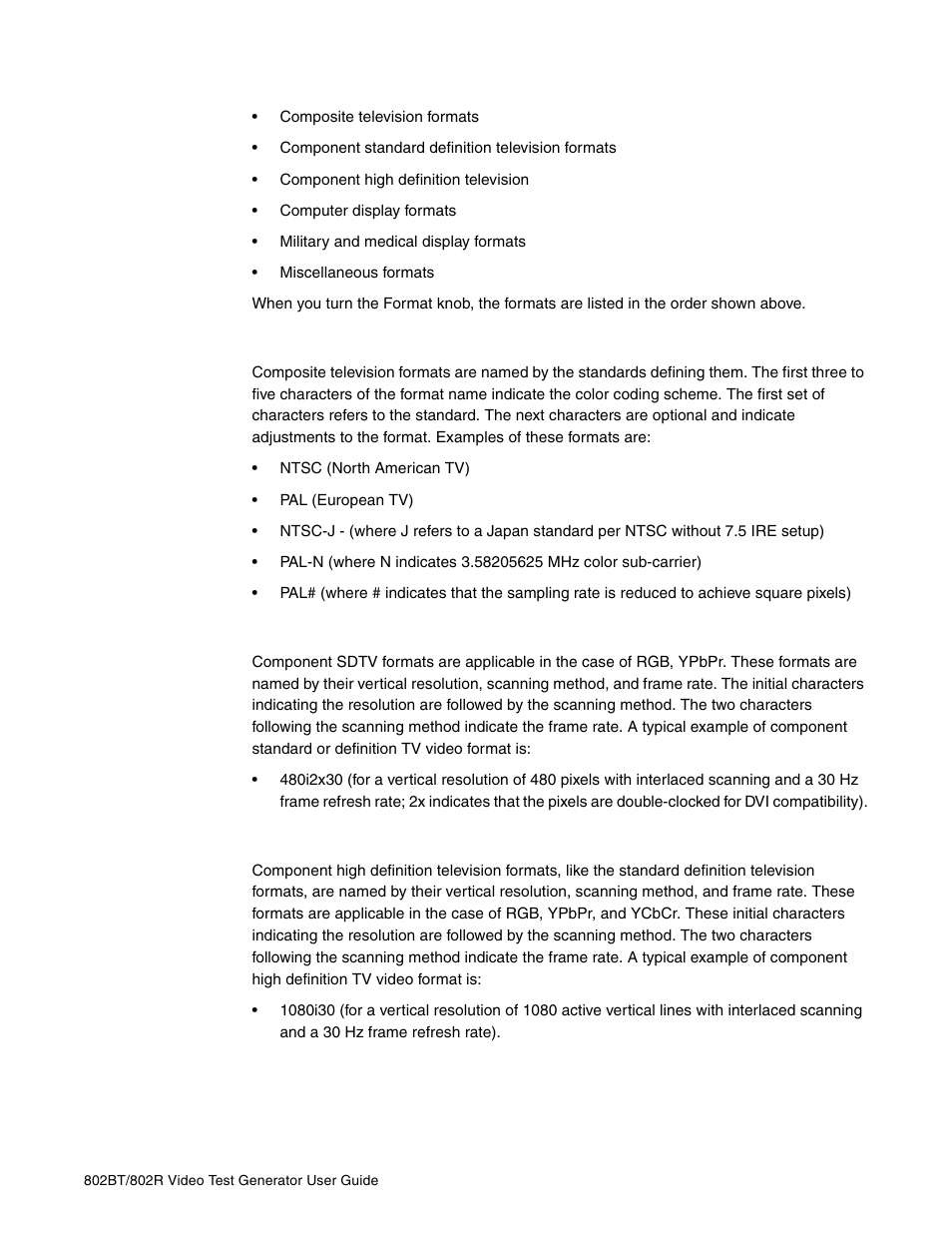 Composite television formats, Component standard definition television formats, Component high definition television formats | Quantum Data 802BT User Manual | Page 37 / 744