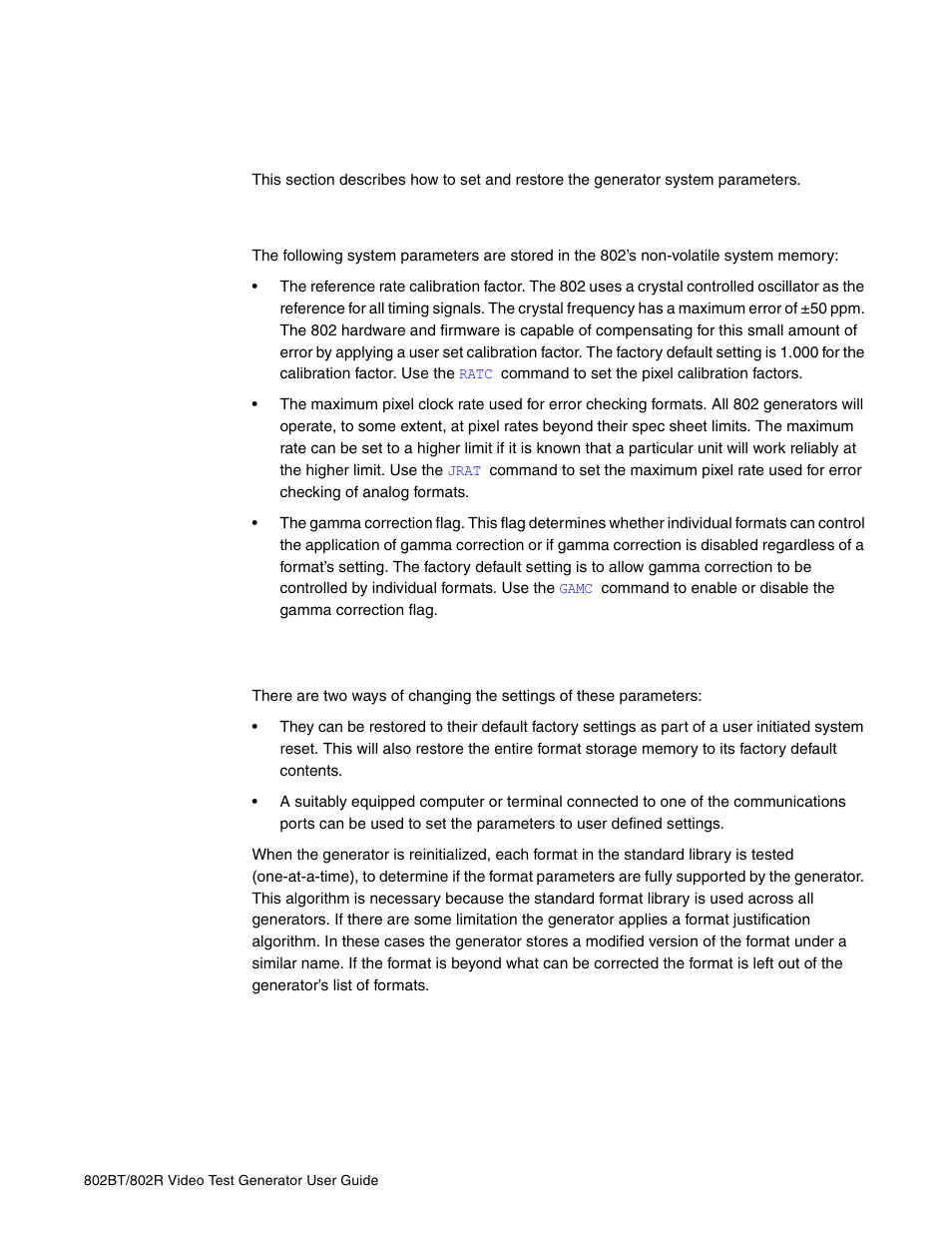 Restoring factory settings, Setting and restoring system parameters, System parameters | Quantum Data 802BT User Manual | Page 55 / 744