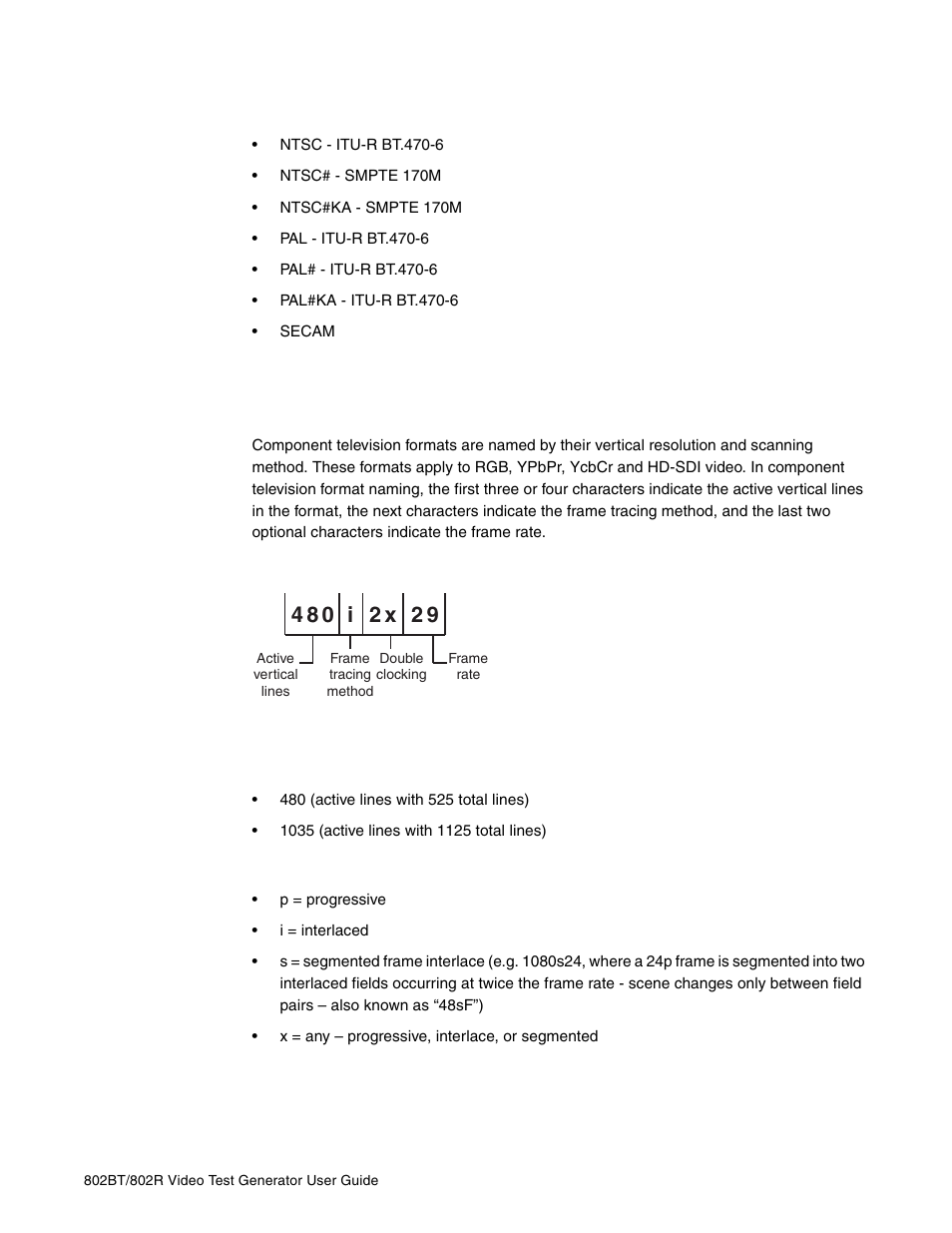 Component television format names, Active vertical lines, Frame tracing methods | Quantum Data 802BT User Manual | Page 67 / 744