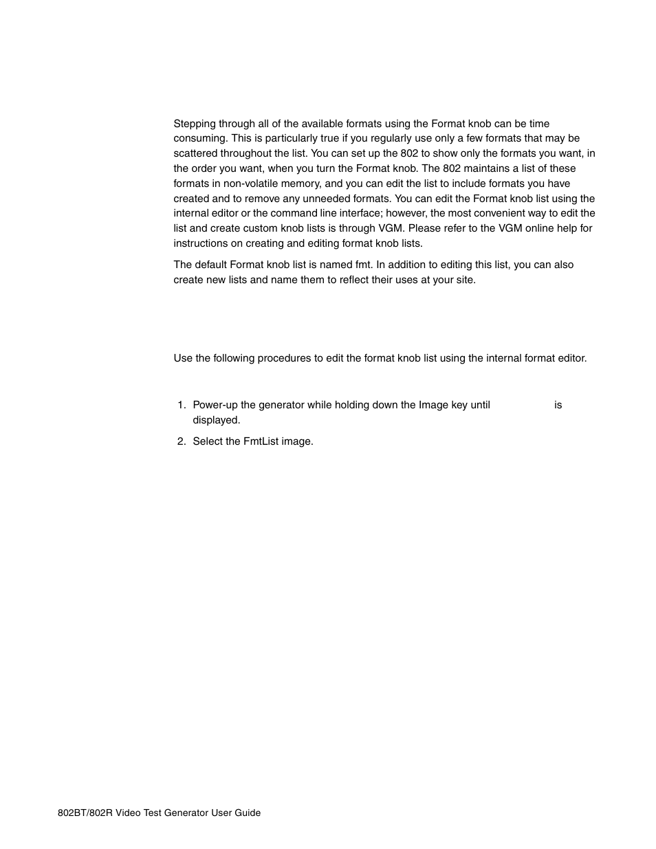 Editing format knob lists, Editing format knob list using internal editor, Editing format knob | Lists | Quantum Data 802BT User Manual | Page 77 / 744