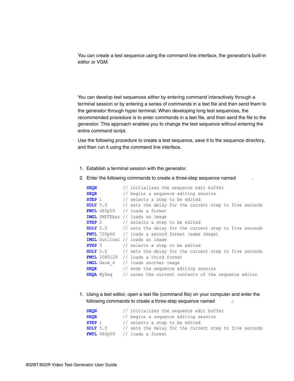 Creating a test sequence, Creating a test sequence using command line, Creating a test | Sequence | Quantum Data 802BT User Manual | Page 97 / 744