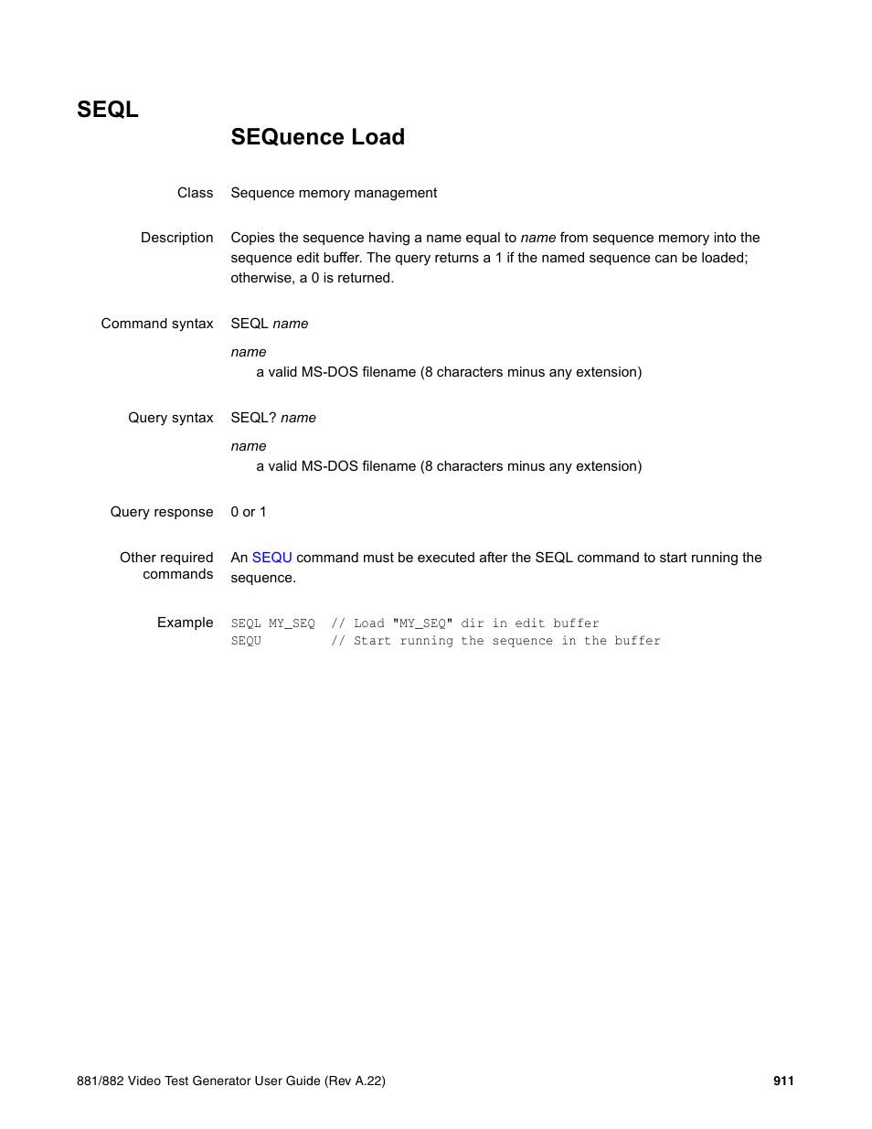 Seql | Quantum Data 881 User Manual | Page 1027 / 1268