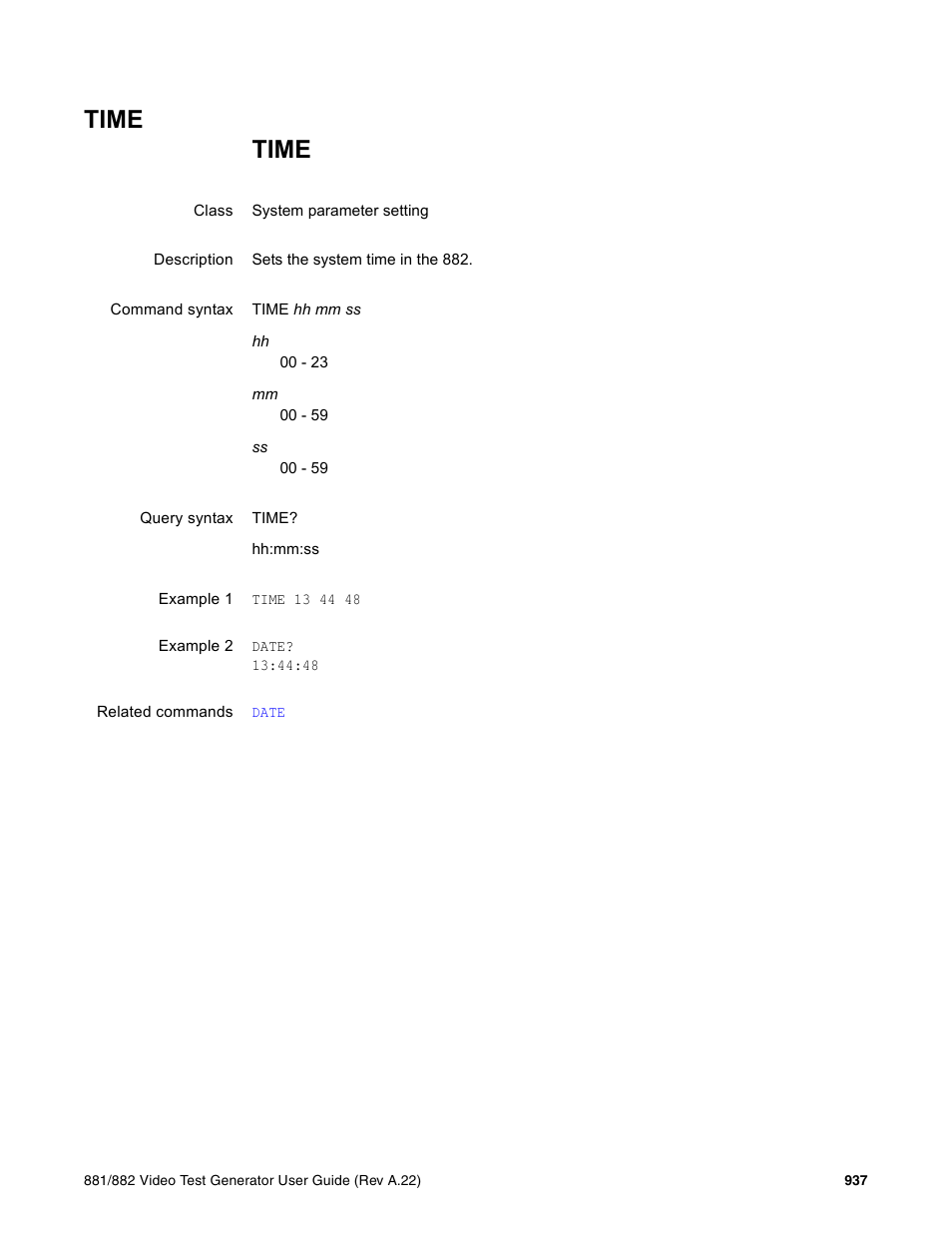 Time | Quantum Data 881 User Manual | Page 1053 / 1268