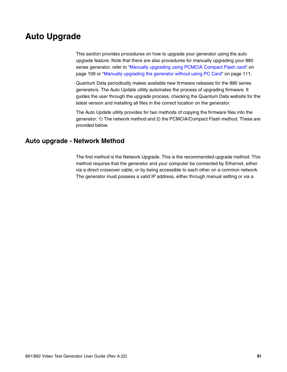 Auto upgrade, Auto upgrade - network method | Quantum Data 881 User Manual | Page 109 / 1268