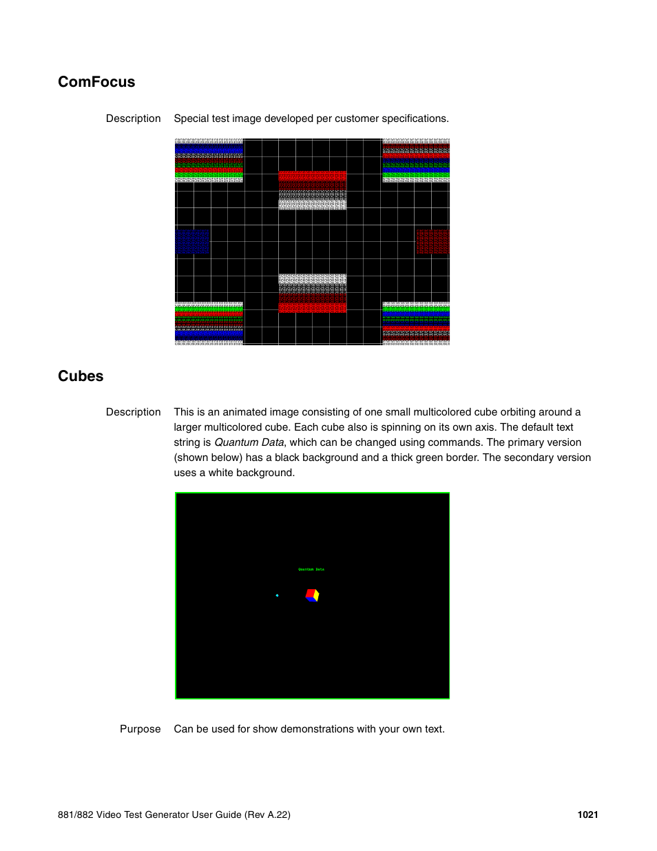 Comfocus, Cubes | Quantum Data 881 User Manual | Page 1137 / 1268
