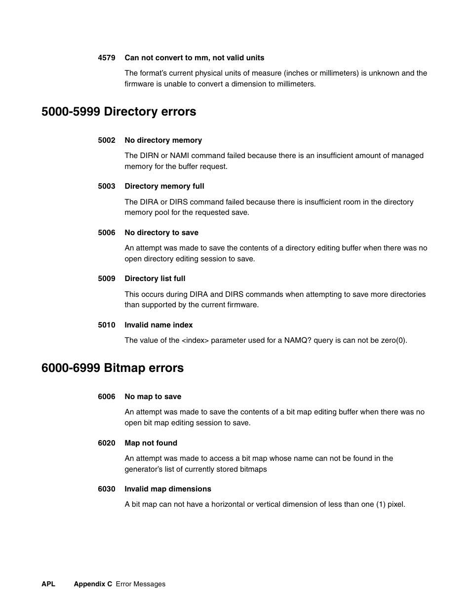 5000-5999 directory errors, 6000-6999 bitmap errors | Quantum Data 881 User Manual | Page 1238 / 1268