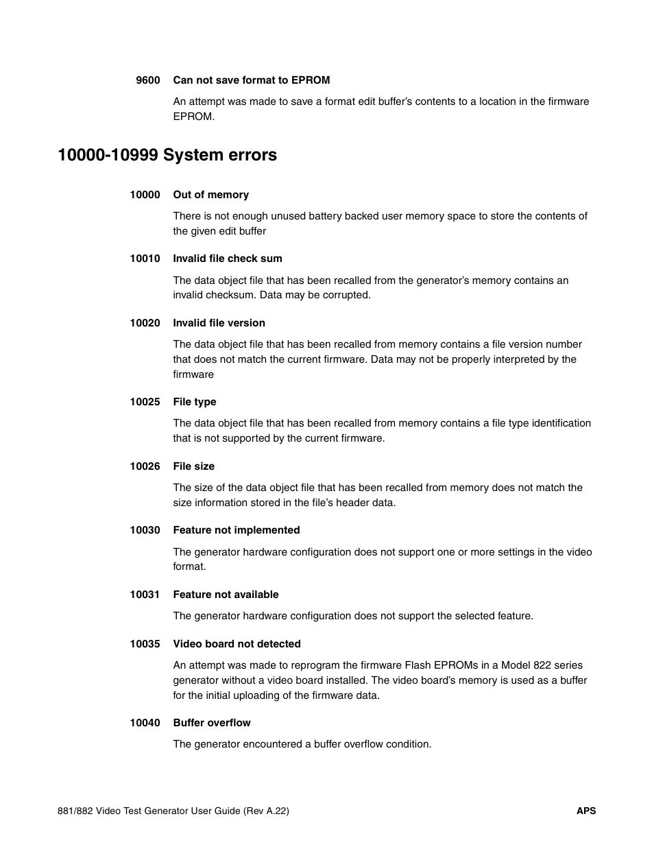 10000-10999 system errors | Quantum Data 881 User Manual | Page 1245 / 1268
