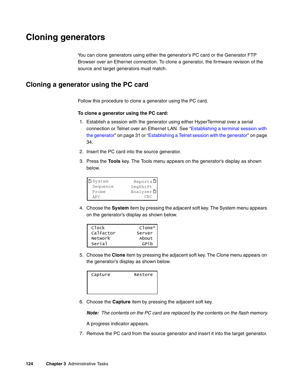 Cloning generators, Cloning a generator using the pc card | Quantum Data 881 User Manual | Page 142 / 1268