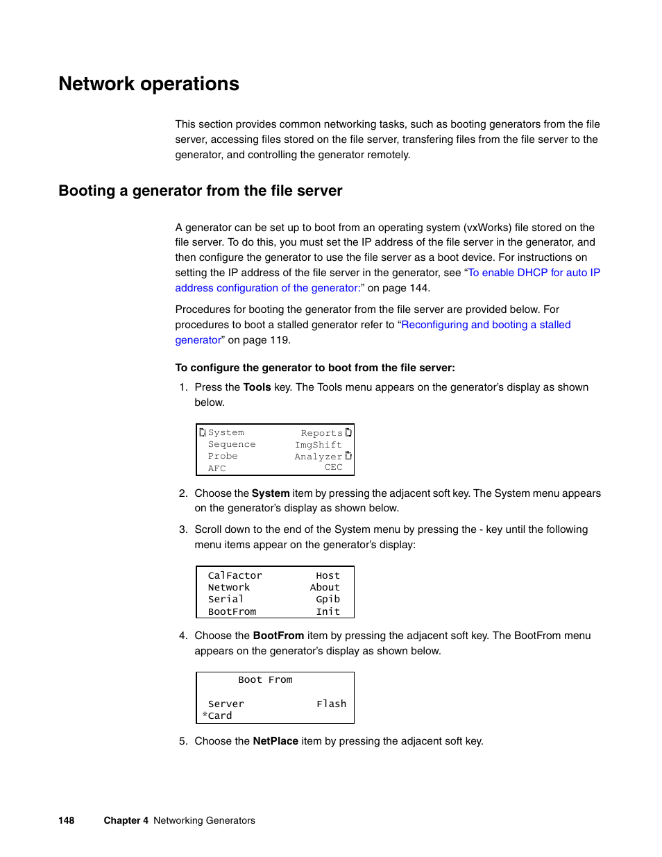 Network operations, Booting a generator from the file server | Quantum Data 881 User Manual | Page 166 / 1268