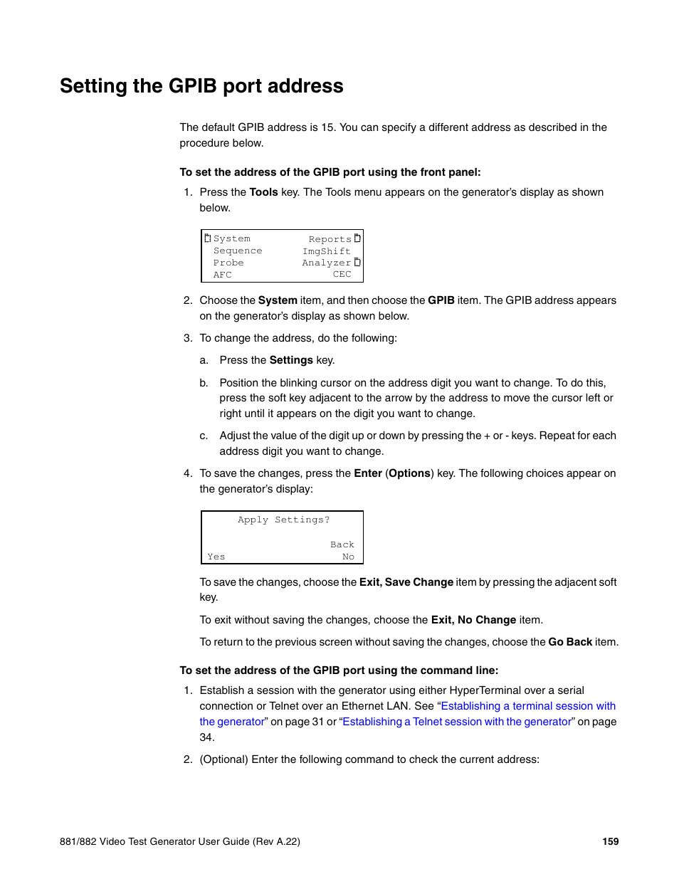 Setting the gpib port address | Quantum Data 881 User Manual | Page 177 / 1268