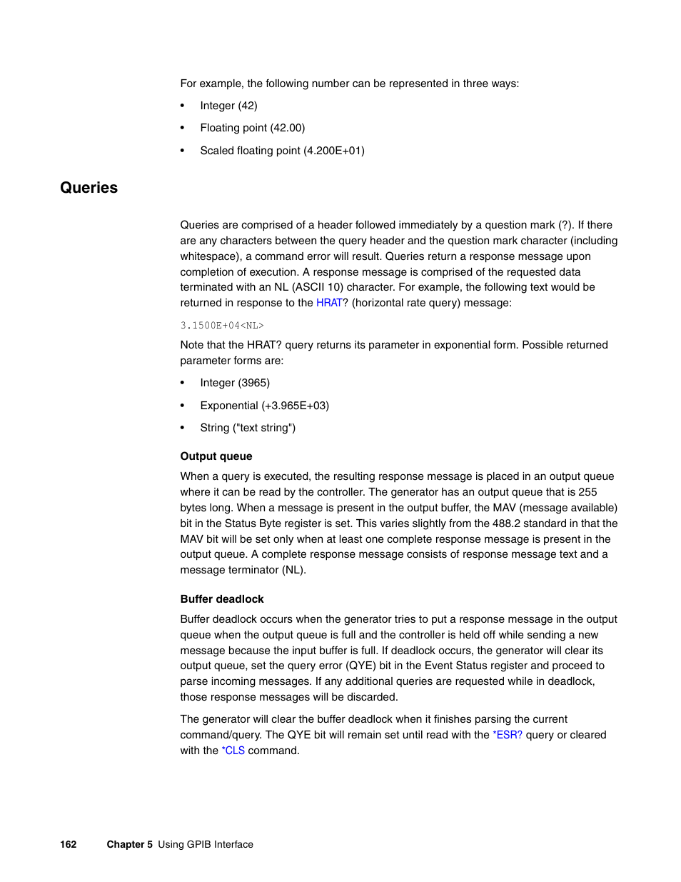 Queries, Output queue, Buffer deadlock | Quantum Data 881 User Manual | Page 180 / 1268