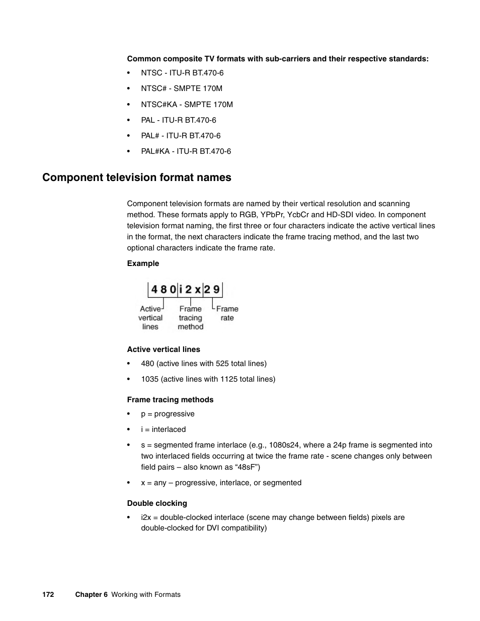 Component television format names, Active vertical lines, Frame tracing methods | Double clocking | Quantum Data 881 User Manual | Page 190 / 1268