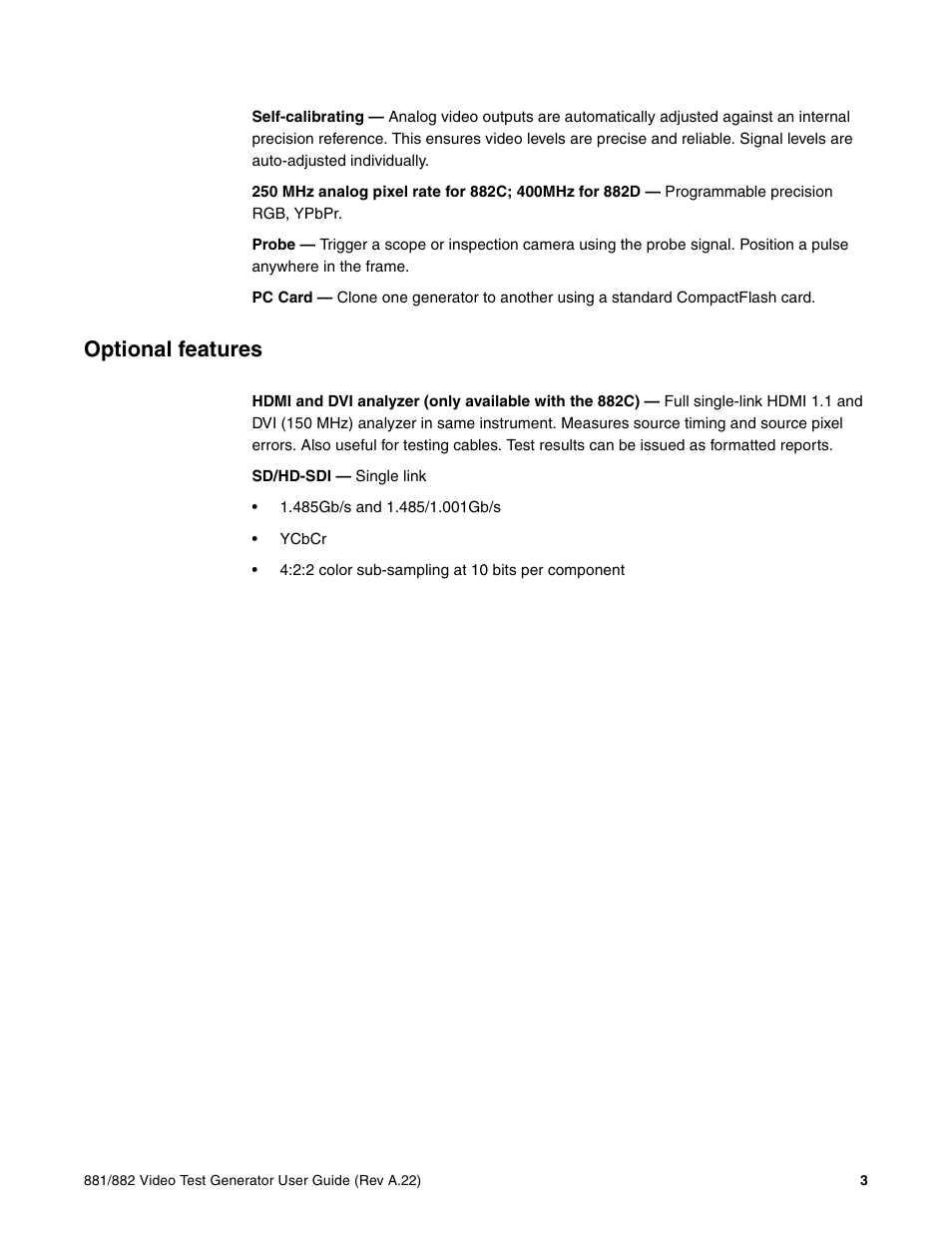 Optional features | Quantum Data 881 User Manual | Page 21 / 1268