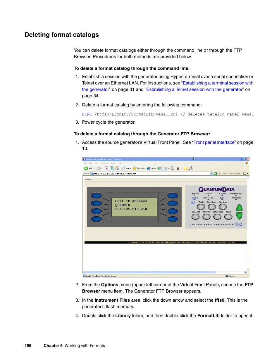 Deleting format catalogs | Quantum Data 881 User Manual | Page 214 / 1268