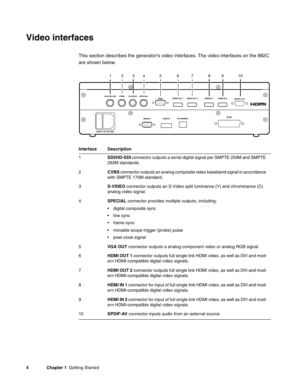 Video interfaces | Quantum Data 881 User Manual | Page 22 / 1268