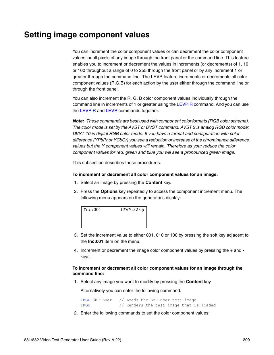 Setting image component values | Quantum Data 881 User Manual | Page 227 / 1268
